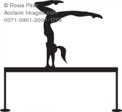 Clip Art Illustration of a Silhouette of a Gymnast on a Balance Beam