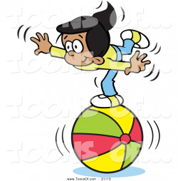 Cartoon of a Hispanic Girl Balancing on a Big Beach Ball by Johnny ...