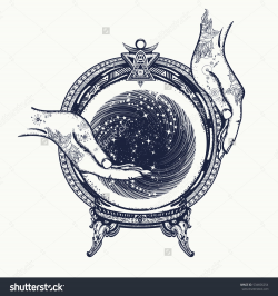 Fortune teller tattoo art and t-shirt design. Magic crystal ball in ...