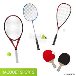 Set of racquet sports - equipment for tennis, table tennis ...