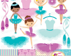 Little Ballerinas Clip Art Set Cliparts Cute girls Pink Purple
