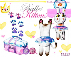 Ballerina Kittens Ballet ClipArt Ballerina, Watercolor cat clipart ...