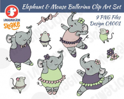 Elephant Ballerinas Clip Art Set / Mice / Cartoon Ballerinas /