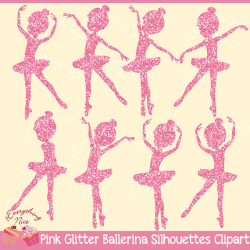 Pink Glitter Ballerina Silhouettes 2 Clipart Set