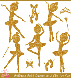 Gold Ballerina Silhouettes 2 Clipart Set