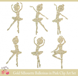 Gold Ballerina Silhouettes in Pink Clipart Set