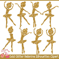 Gold Glitter Ballerina Silhouettes 2 Clipart Set from ...