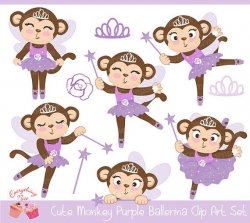 Cute Monkey Purple Ballerina Clipart Set | Ballerina, Monkey and ...