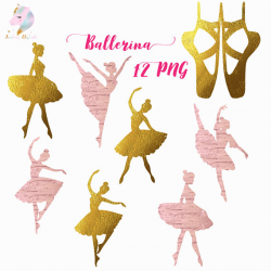 Ballerina silhouette, ballerina clipart, ballet clip art, gold foil ...