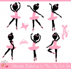 Ballerina Silhouettes in Pink Clipart Set