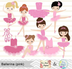 Digital Ballerina Clipart, Pink Ballet Girl Clip Art, Dancing Girl Clipart,  Pink Ballet Dancer Clip Art, Cute Little Girl Clipart 0179