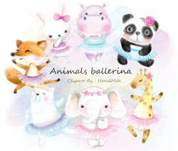 Cute animals ballerina clipart Instant Download PNG file 300