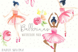 Watercolor Ballerina Clipart Dance and Ballet Shoes Clip Art