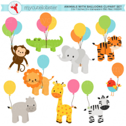 Safari Animals with Balloons Clipart Set - giraffe, monkey, zebra ...