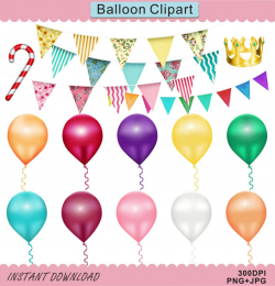 Balloon Clipart, Triangle Bunting Clipart, Party Clipart, Birthday ...
