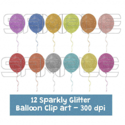 Digital Glitter Balloon Clipart Sparkly Glittery Balloons