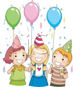 Children with Balloons and Party Hats At a Birthday Party - Royalty ...