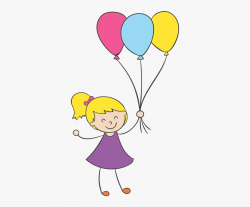 Cartoon Clip Art Little Girl Holding Balloons - Kid With ...