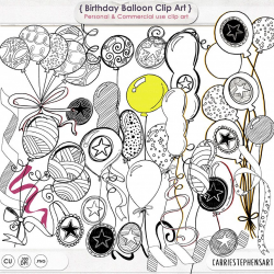 Happy Birthday Balloon Line Art, Doodle Celebration Clip Art ...