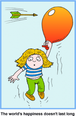Image: Girl holding on to a balloon flying. An arrow is about to hit ...