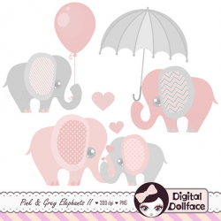 Pink and Grey Elephant Clip Art Elephant Baby Shower