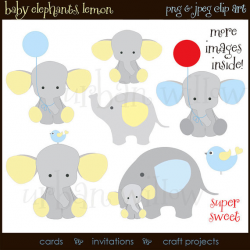 BABY ELEPHANTS Clipart, Elephant Yellow and Blue Clipart, Baby ...