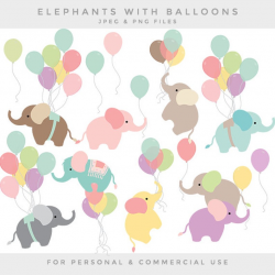 Nursery clipart - baby elephant clip art balloon elephants with balloons  sweet whimsical pastels baby animal clipart personal commercial use