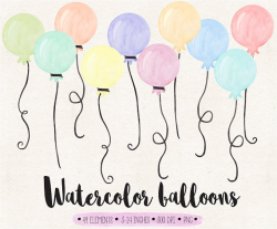 Balloons Clip Art. Watercolor Balloon Clipart. Birthday Balloon ...