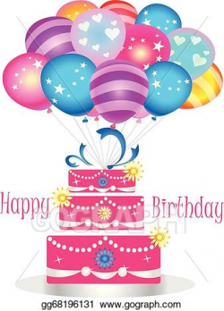 Vector Stock - Happy birthday cake with balloons. Clipart ...