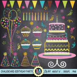 Chalkboard Birthday Party Clip Art, 