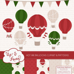 Christmas Hot Air Balloons Clipart with Digital Papers - christmas ...