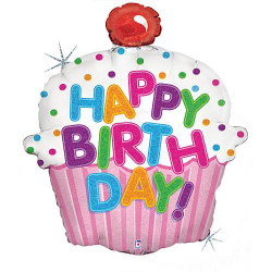 Happy Birthday Cupcake Mylar Balloon - Shindigz