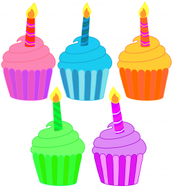 Five birthday cupcakes with a single candle. Free PNG files that ...