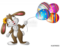 Easter bunny holding easter eggs balloons