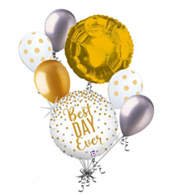 Amazon.com: 7 pc Silver & Gold Glitter Polka Dots Balloon ...