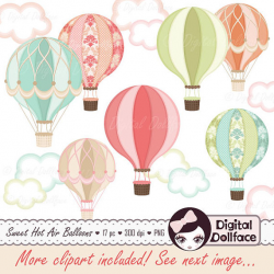 Digital Hot Air Balloon Clipart, Hot Air Balloon Party Printable ...