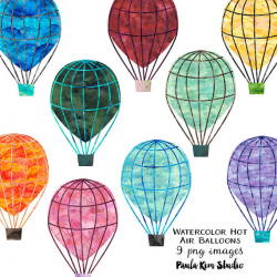 Watercolor Clip Art Hot Air Balloon Clipart Printable Wall
