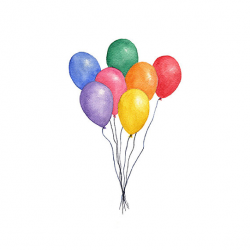 Balloons Watercolor Clipart PNG Instant Download Hand