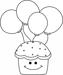 Black and White Cupcake and Balloons Clip Art - Black and White ...