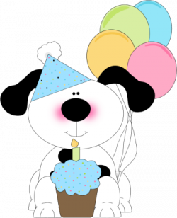 Cute Birthday Dog with a Cupcake and Balloons Clip Art - Cute ...