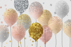 Glitter Balloons Clipart, rose gold and silver glitter party clipart in PNG  format instant download for commercial use