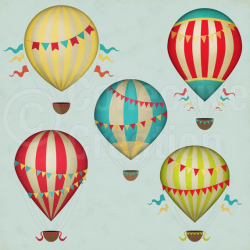 Hot Air Balloon Clip Art | Vintage Hot Air Balloons Digital Clip Art ...