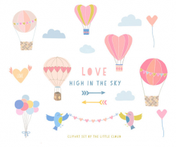 Love in the sky hot air balloons clipart, wedding clip art, hearts ...