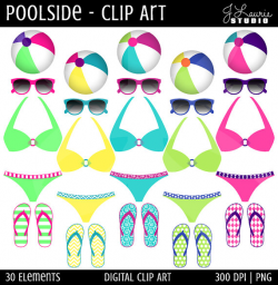 Poolside Digital Clipart-Scrapbooking-Invitations-Flip Flops-Beach ...