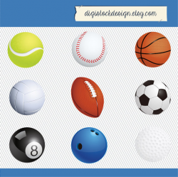 Sport balls Clipart. Football Tennis Bowling Ball Basket