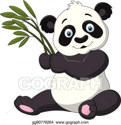 EPS Vector - Cute panda holding bamboo. Stock Clipart ...