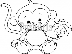 Baby Monkey Eating Banana Coloring Page Pusharts Royalty Free ...