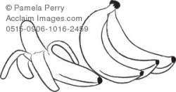 Black and White Clip Art Illustration of a Bunch of Bananas