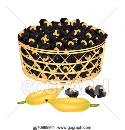 EPS Illustration - A brown basket of sweet banana candies with ...