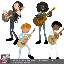 Music Clipart - Guitar Playing Kids In Band - Color & Black & White ...